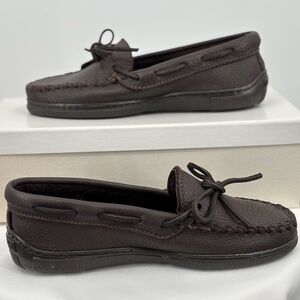 Minnetonka Brown Leather Upper Driving Loafers, Size 5